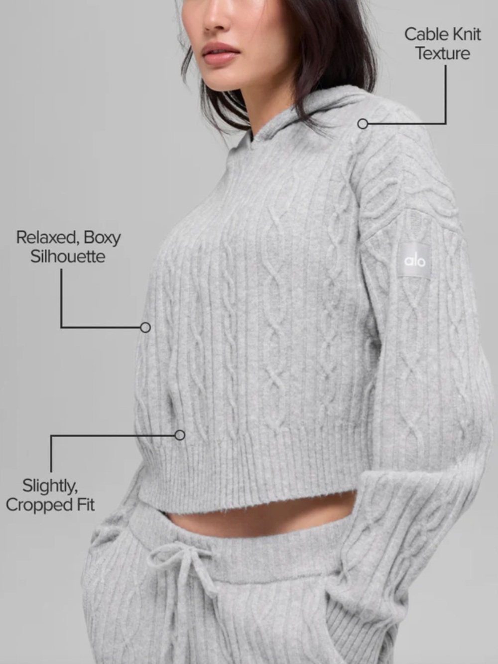 ALO Yoga Cable knit Winter Bliss hoodie & Bliss Pant Matching Set - Picture 3 of 16